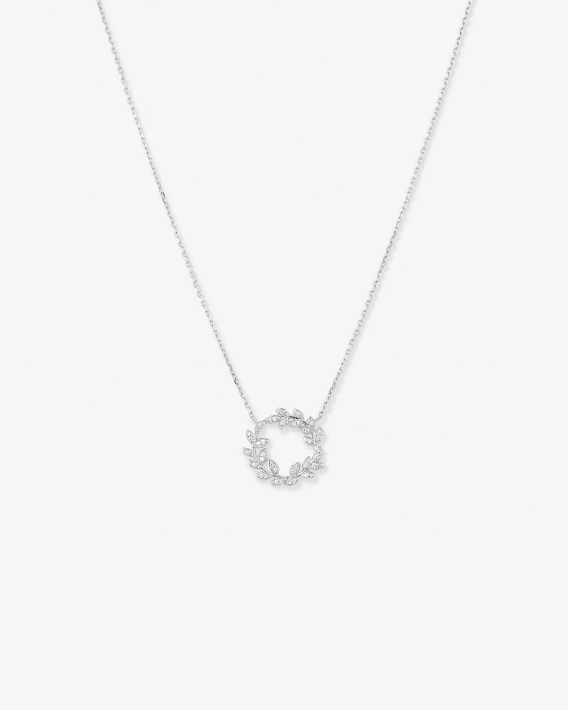 Cubic Zirconia Vine Circle Pendant Necklace in Sterling Silver