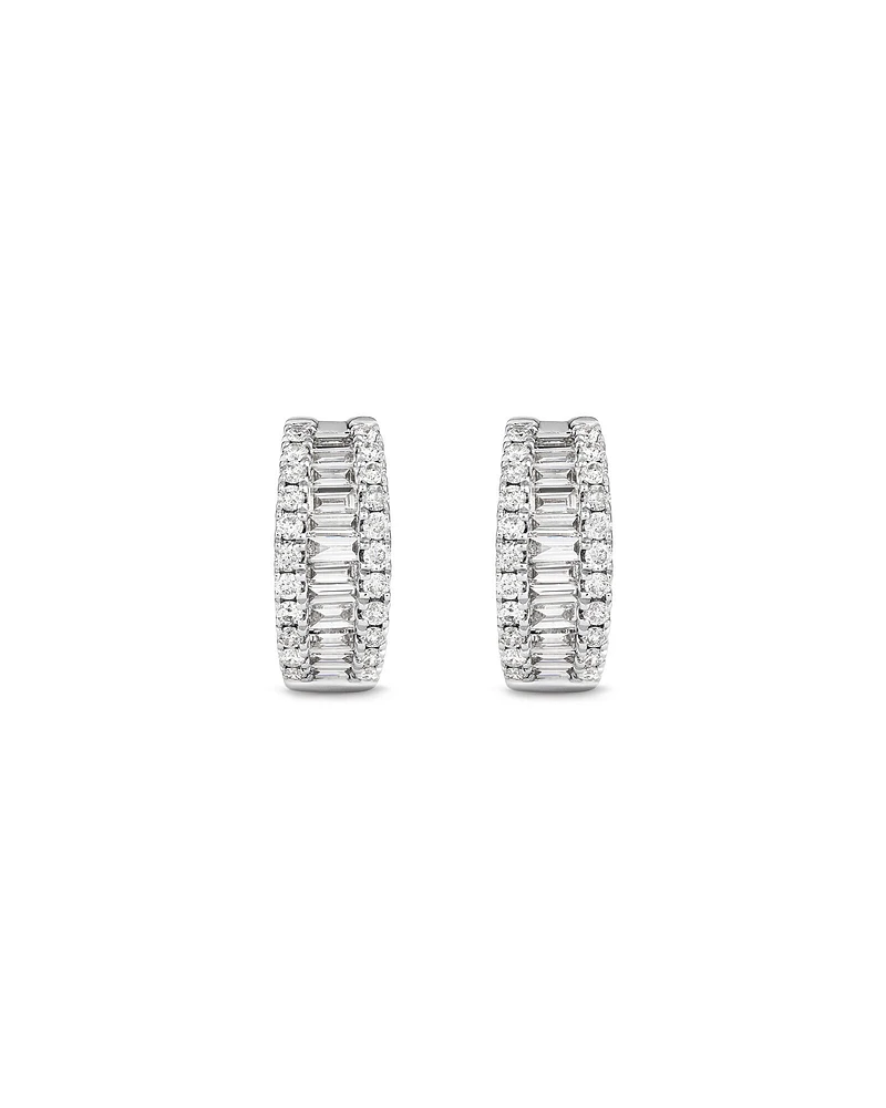 Boucles d'Oreilles Créoles Dot Dash de Diamant de 1,00 Carat TW en Or Blanc 14kt