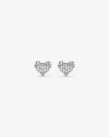 Fine Pave Diamond Heart Stud Earrings in Sterling Silver