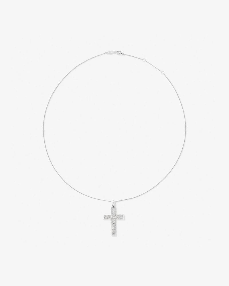 Cubic Zirconia Puff Cross Pendant Necklace in Sterling Silver