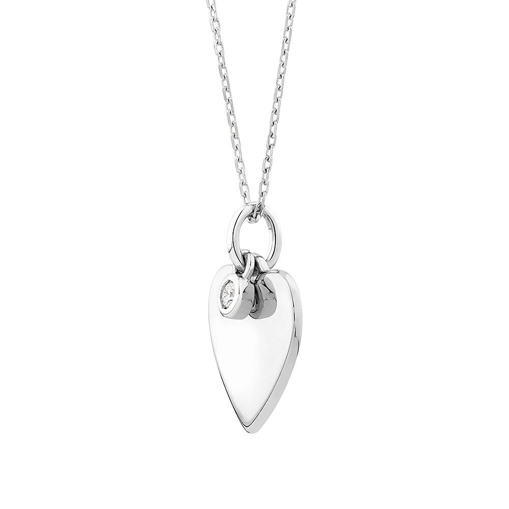 Diamond Charm Heart Pendant Necklace in Sterling Silver