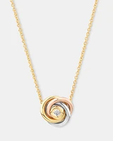 Diamond Accent Tri Tone Knot Necklace in 10kt Yellow, Rose and White Gold