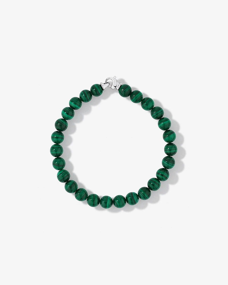 Green Malachite Gemstone Bead Bracelet in Sterling Silver