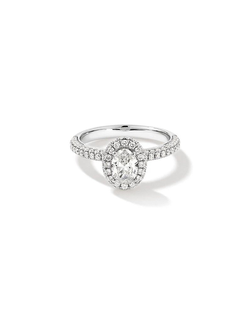 1.30 Carat TW Oval Cut Diamond Pave Halo Engagement Ring in Platinum