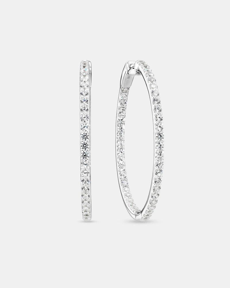 Hoop Earrings with Cubic Zirconia in Sterling Silver