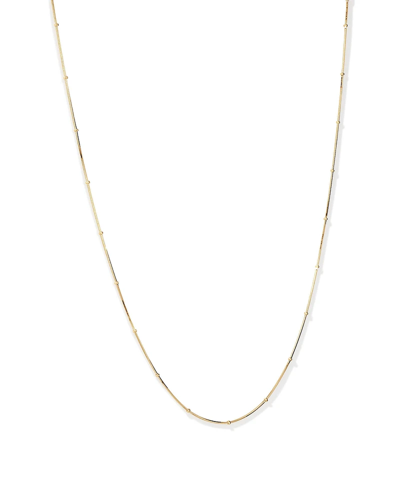 Snake Chain and Bead Station Necklace in 10kt Yellow Gold