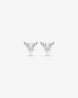 Cubic Zirconia Reindeer Stud Earrings in Sterling Silver