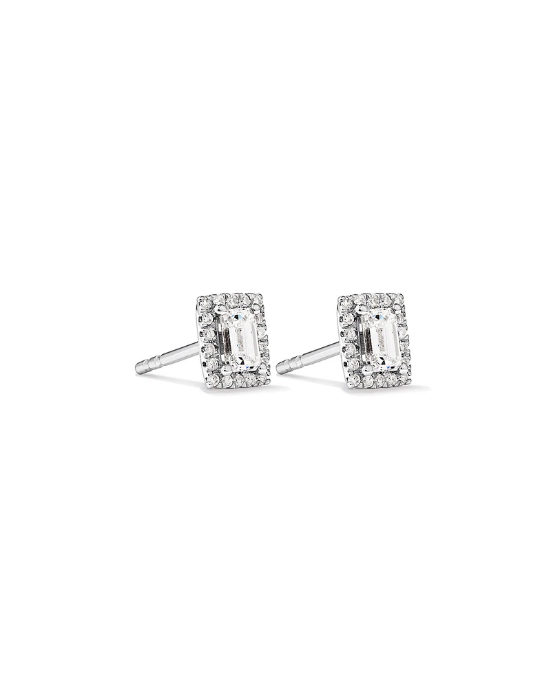 0.46 Carat TW Emerald Diamond Halo Stud Earrings in 10kt White Gold