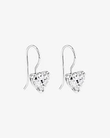 Love Heart Shaped Cubic Zirconia Drop Shepherds Hook Earrings in Sterling Silver