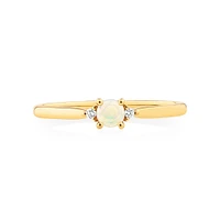 3 Stone Ring with Opal & Diamonds in 10kt Yellow Gold