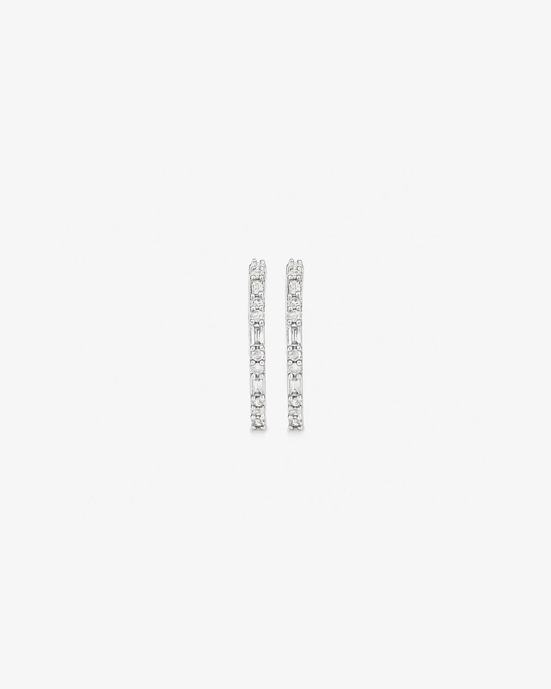 Boucles d'Oreilles Créoles Dot Dash de Diamant de 0,25 Carat TW en Or Blanc 10kt