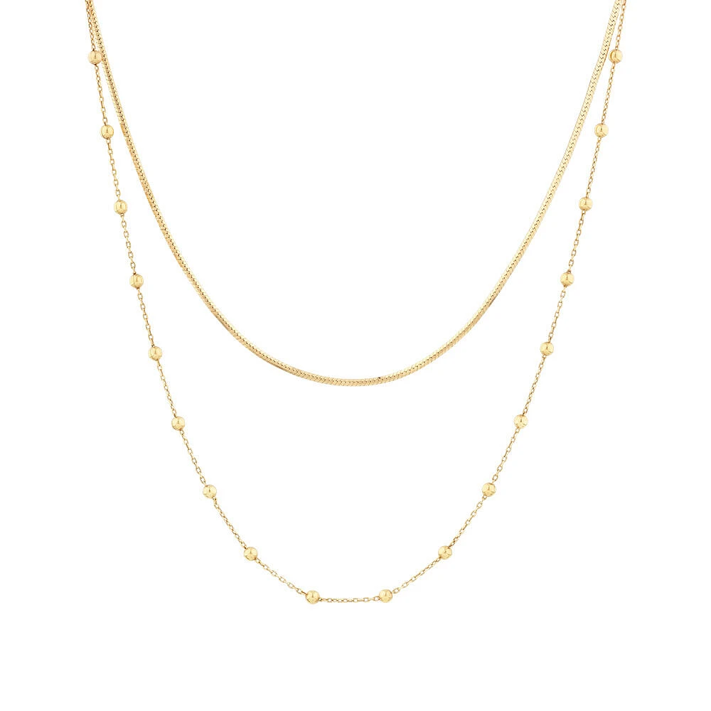 45cm Snake and Bead Multi-Layer Chain in 10kt Yellow Gold