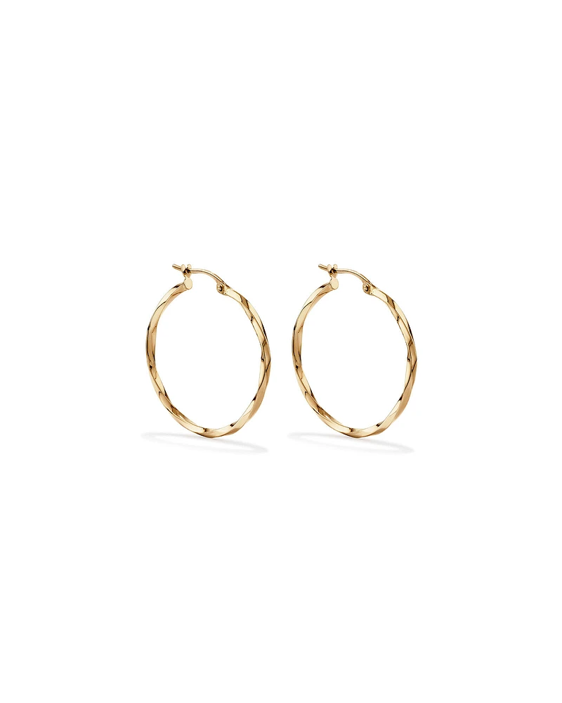 28mm Square Twist Hoop Earrings in 10kt Yellow Gold