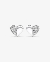 Pave Heart Stud Earrings with Cubic Zirconia in Sterling Silver