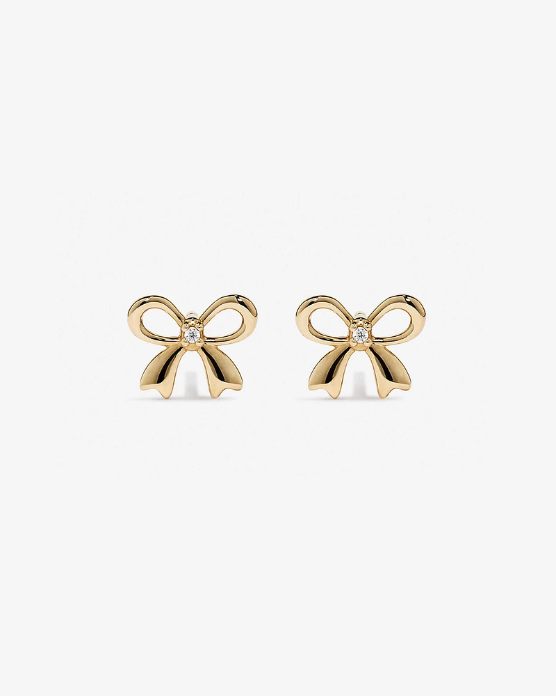 Cubic Zirconia Bow Stud Earrings in 10kt Yellow Gold