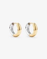 Two-Tone 10mm Reversible Huggie Hoop Earrings in Sterling Silver & 10kt Yellow Gold