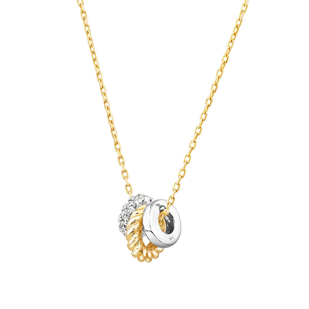 Trio Pendant with .09 Carat TW Diamonds in Sterling Silver and 10kt Yellow gold