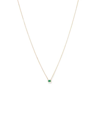 Oval Cut Green Emerald Gemstone and 0.05 Carat TW Diamond Halo Necklace in 10kt Yellow Gold