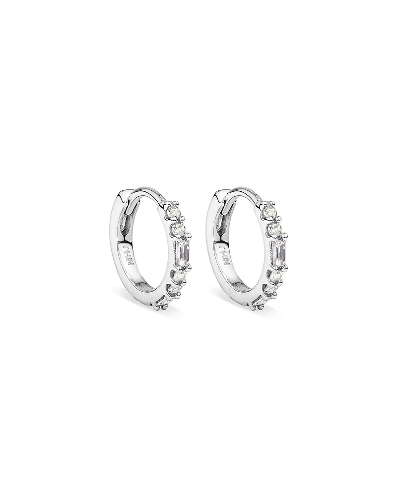 0.13 Carat TW Diamond Dot Dash Mini Hoop Earrings in 10kt White Gold