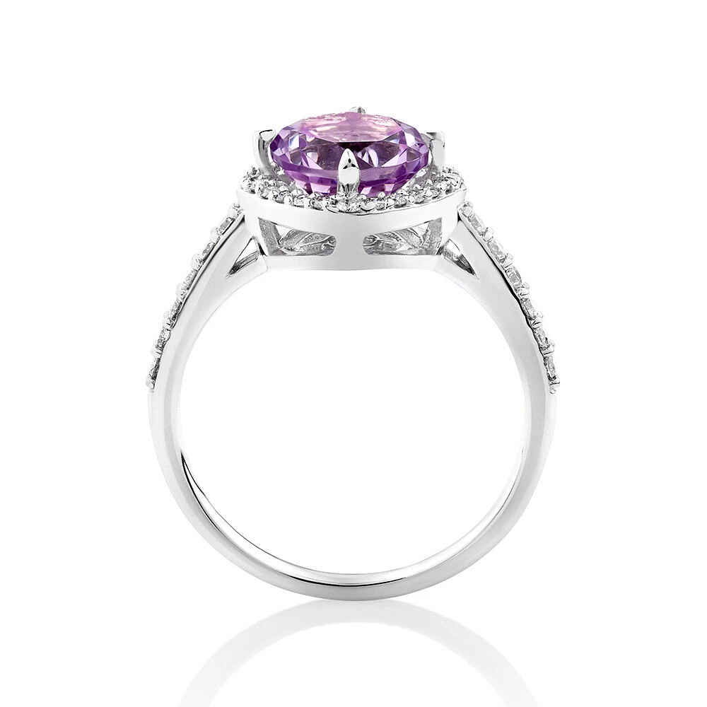 Halo Ring with Amethyst & 0.34 Carat TW of Diamonds in 10kt White Gold