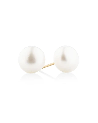 Stud Earrings with 9mm Button Cultured Freshwater Pearl in 10kt Yellow Gold