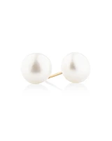 Stud Earrings with 9mm Button Cultured Freshwater Pearl in 10kt Yellow Gold