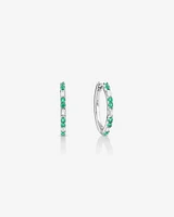 Emerald & Diamond Dot Dash Hoop Earrings with 0.14 Carat TW in 10kt White Gold