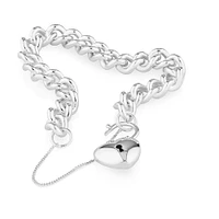 19cm (7.5") Heart Padlock Curb Bracelet in Sterling Silver