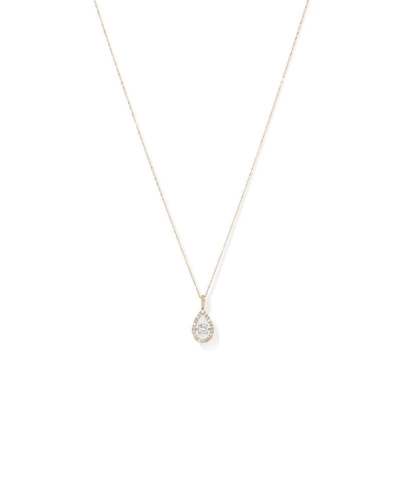 1.00 Carat TW Diamond Halo Everlight Pear Pendant in 10kt Yellow Gold