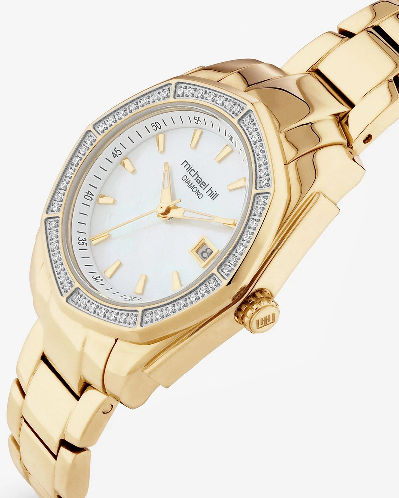 Women's Mother of Pearl Watch with 0.28 Carat TW of Diamonds in Gold Tone Stainless Steel