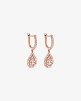 Pear Cut Morganite Gemstone and 0.40 Carat TW Diamond Halo Huggie Drop Earrings in 10kt Rose Gold