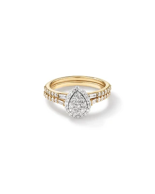 0.75 Carat TW Pear Shaped Cluster Engagement Ring and Wedding Ring Bridal Set in 14kt Yellow & White Gold