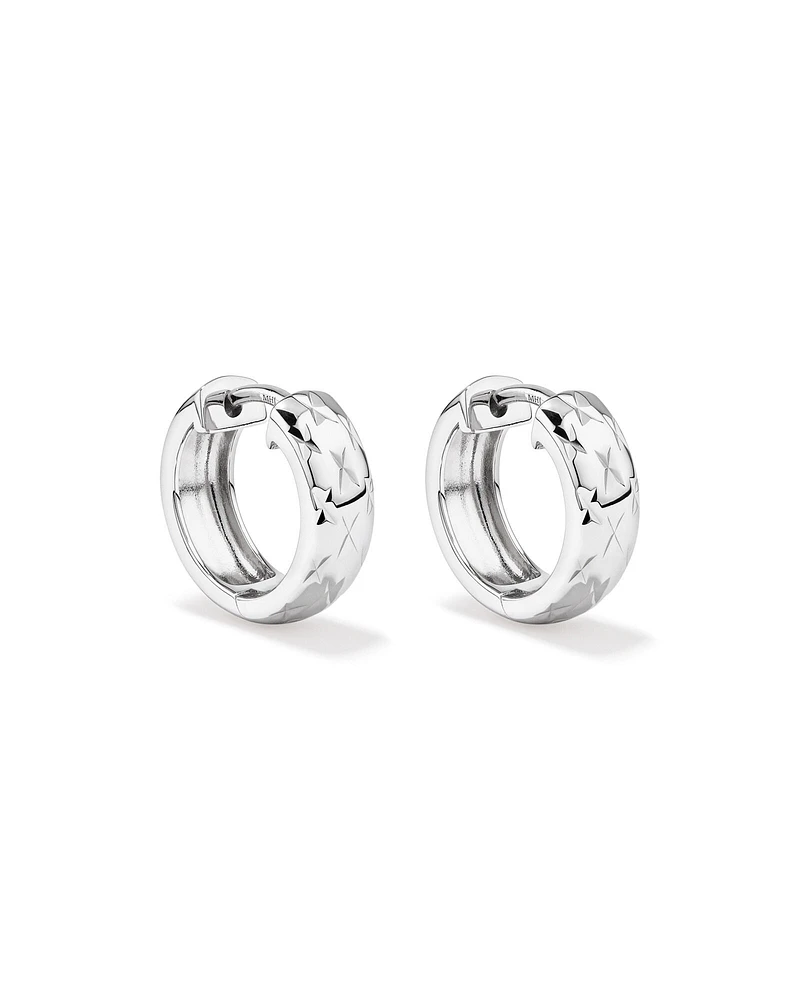 Boucles d'Oreilles Huggie Hoop à Texture Découpe de Diamant en Argent Sterling