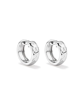 Boucles d'Oreilles Huggie Hoop à Texture Découpe de Diamant en Argent Sterling