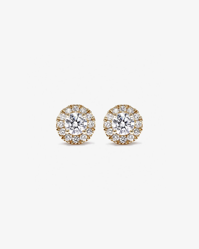 0.50 Carat TW Round Brilliant Laboratory-Grown Diamond Halo Stud Earrings in 10kt Yellow Gold