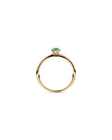 Oval Cut Green Emerald Gemstone and 0.08 Carat TW Diamond Halo Ring in 10kt Yellow Gold