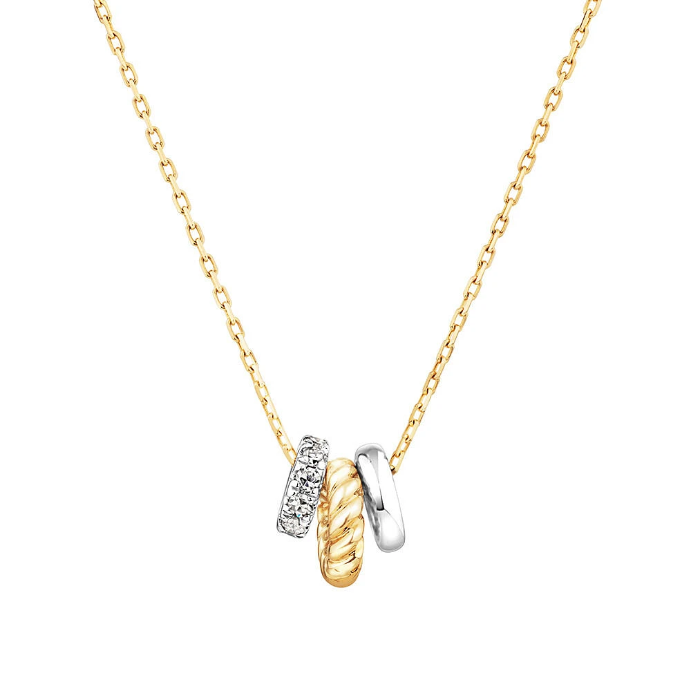 Trio Pendant with .09 Carat TW Diamonds in Sterling Silver and 10kt Yellow gold