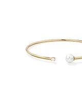 Cultured Freshwater Pearl and Diamond Torque Bangle in 10kt Yellow Gold