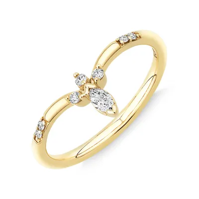 0.14 Carat TW Round Brilliant and Marquise Diamond Contoured Wedding Band in 14kt Yellow Gold