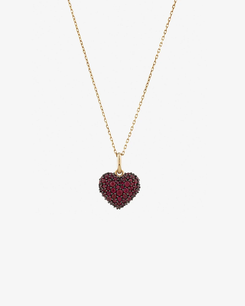 Ruby Pave Heart Pendant in 10kt Yellow Gold