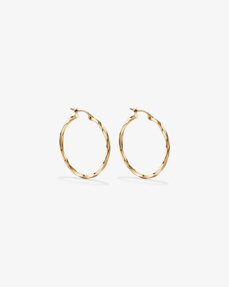 28mm Square Twist Hoop Earrings in 10kt Yellow Gold