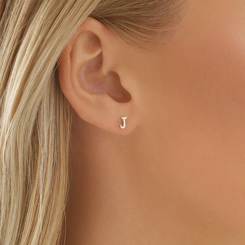 E Initial Single Stud Earring in Sterling Silver