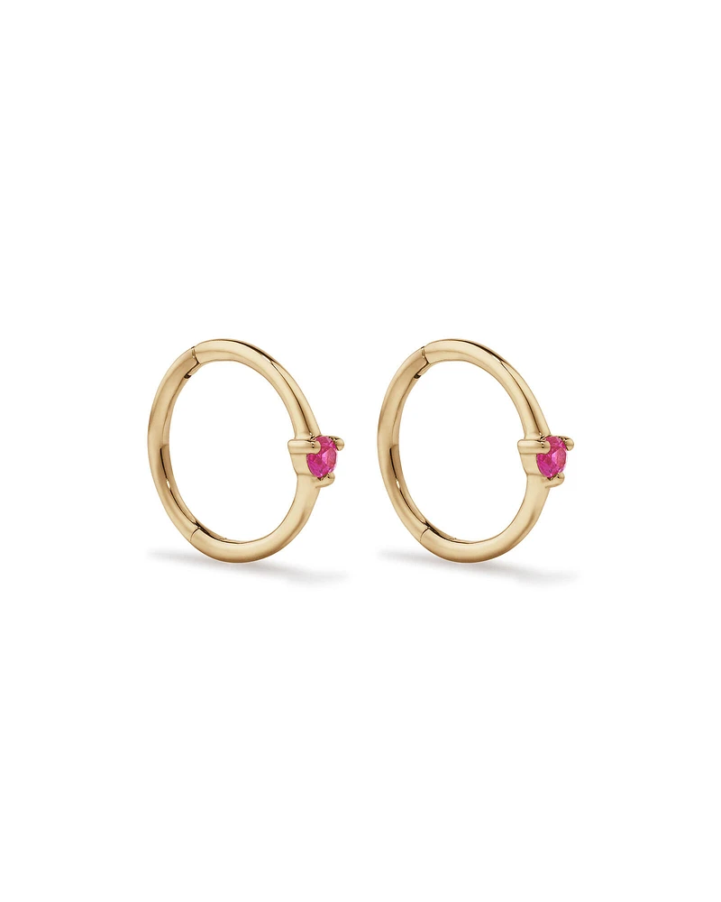 Pink Sapphire Gemstone Accent Sleeper Earrings in 10kt Yellow Gold