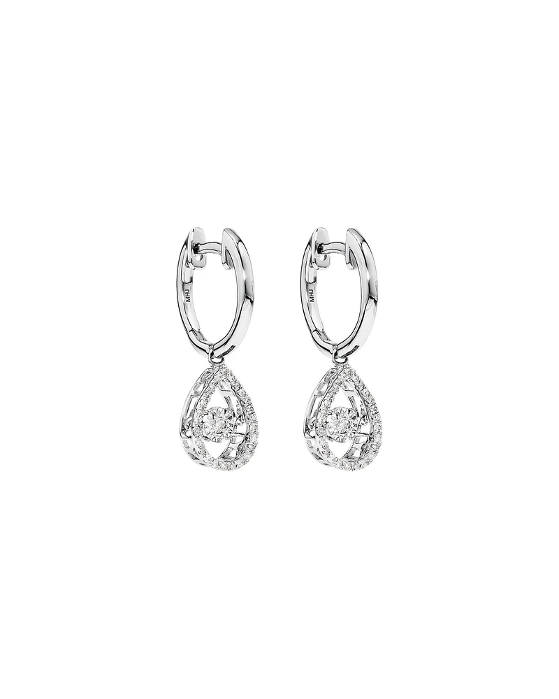 0.36 Carat TW Diamond Halo Everlight Pear Pendant and Huggie Earrings Set in Sterling Silver