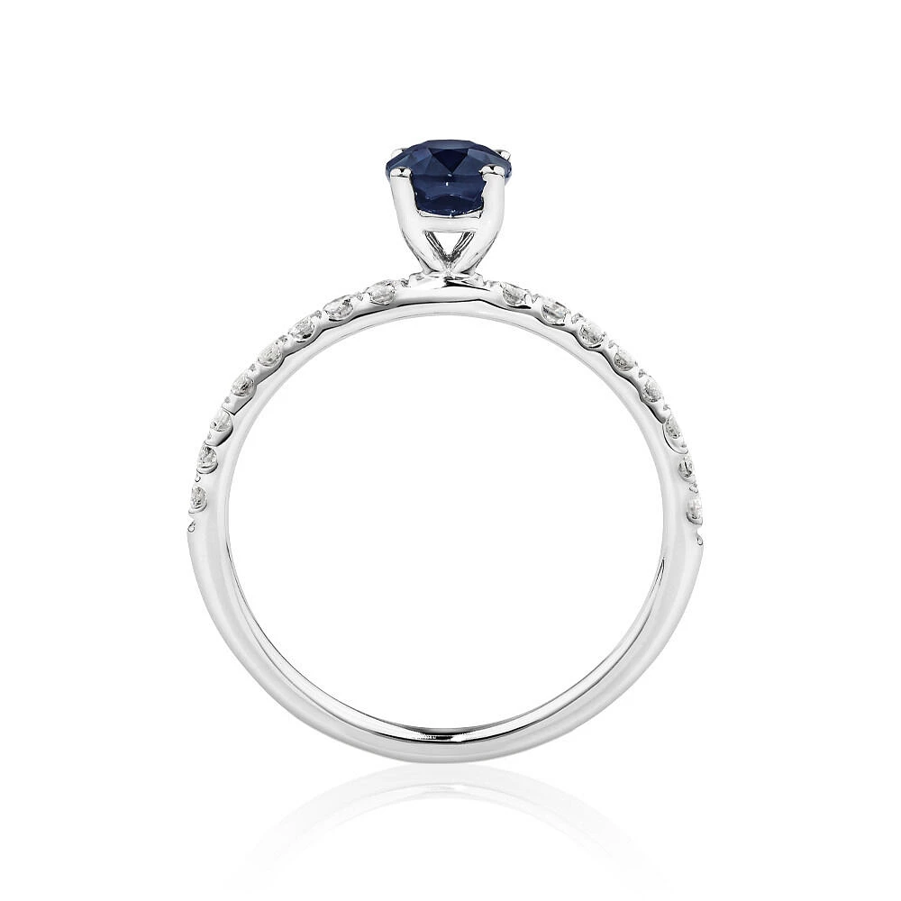 Solitaire Sapphire Ring with 0.25 Carat TW of Diamonds in 10kt White Gold