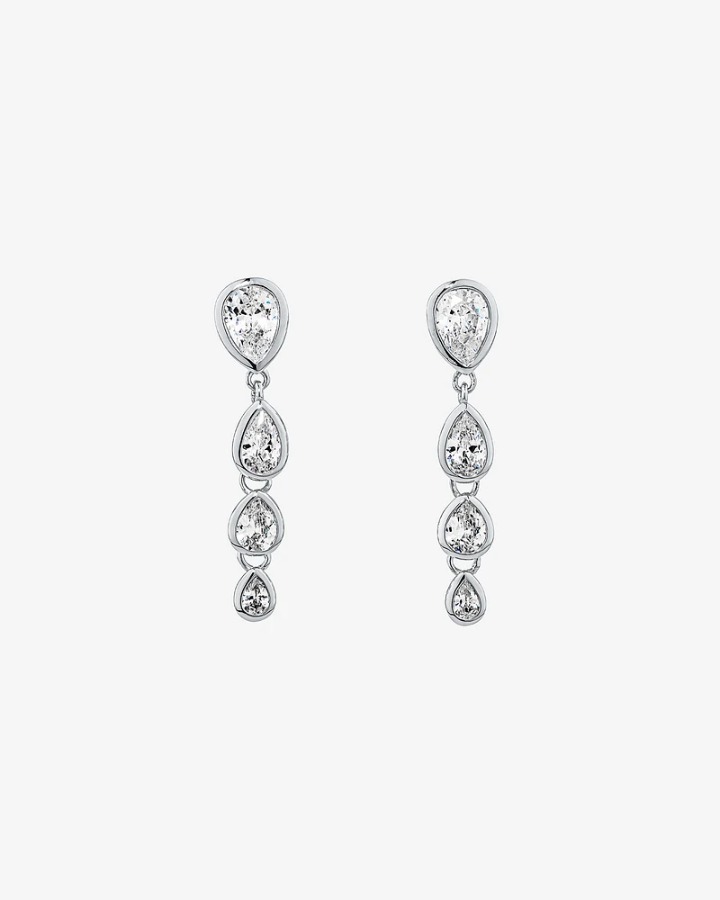 Pear Shaped Cubic Zirconia Bezel Set Stud Drop Earrings in Sterling Silver