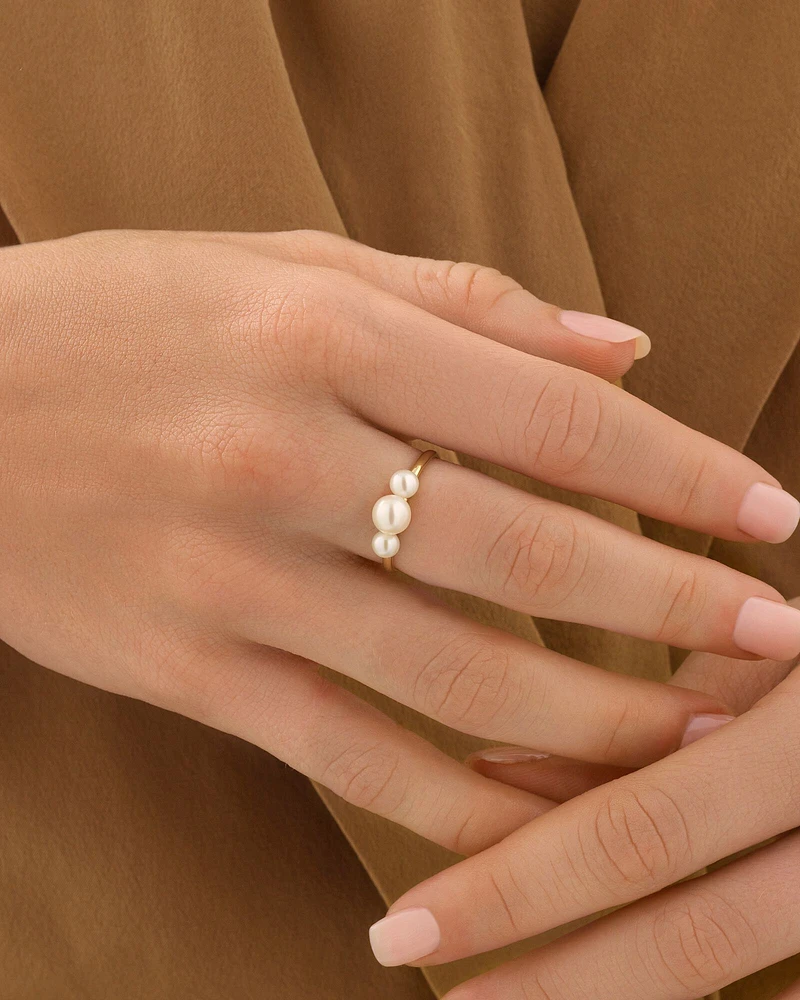 3 Stone Ring with Cultured Freshwater Pearls in 10kt Yellow Gold