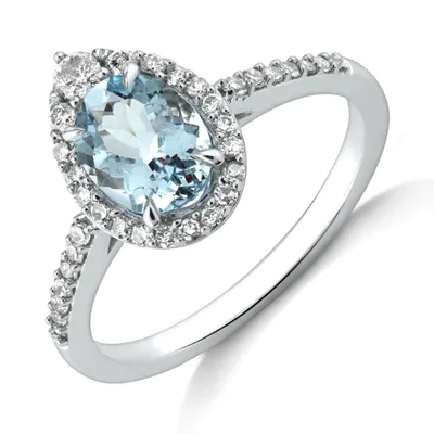 Halo Ring with Aquamarine & 0.29 Carat TW of Diamonds 10kt White Gold