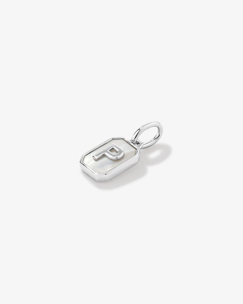 Letter F Mother of Pearl Initial Pendant in Sterling Silver