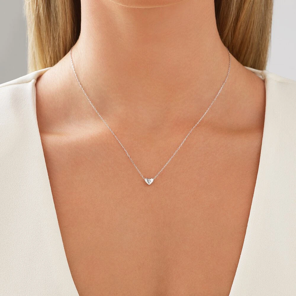 Mini Heart Necklace with .004TW of Diamonds in Silver